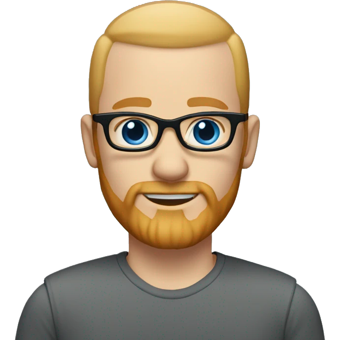 White groom with black glasses blue eyes no hair and strawberry blonde long straight beard  emoji
