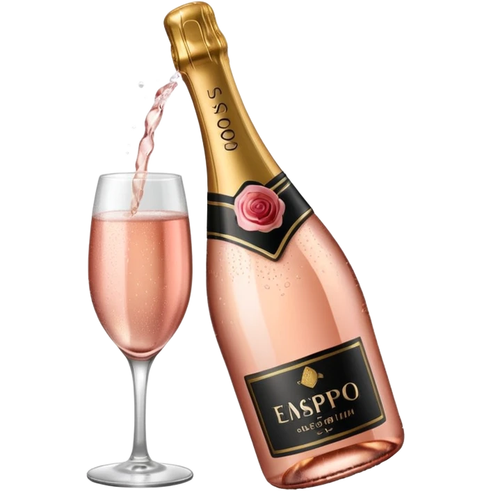 bottle of sparkling rose champagne tilted to the right emoji