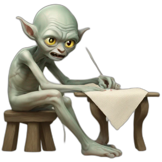 Gollum sewing with needle  emoji