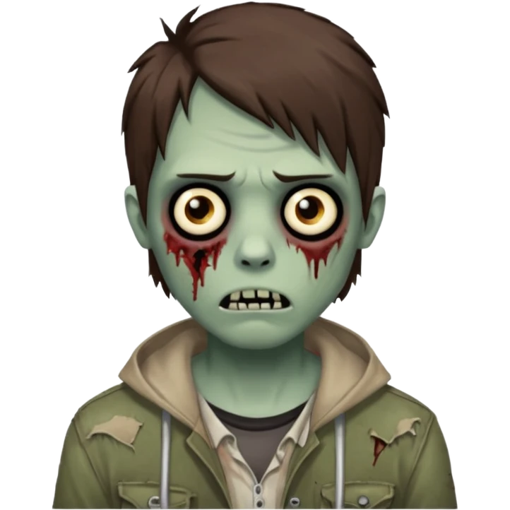 zombie, emo guy, with dark circles under his eyes and brown hair emoji