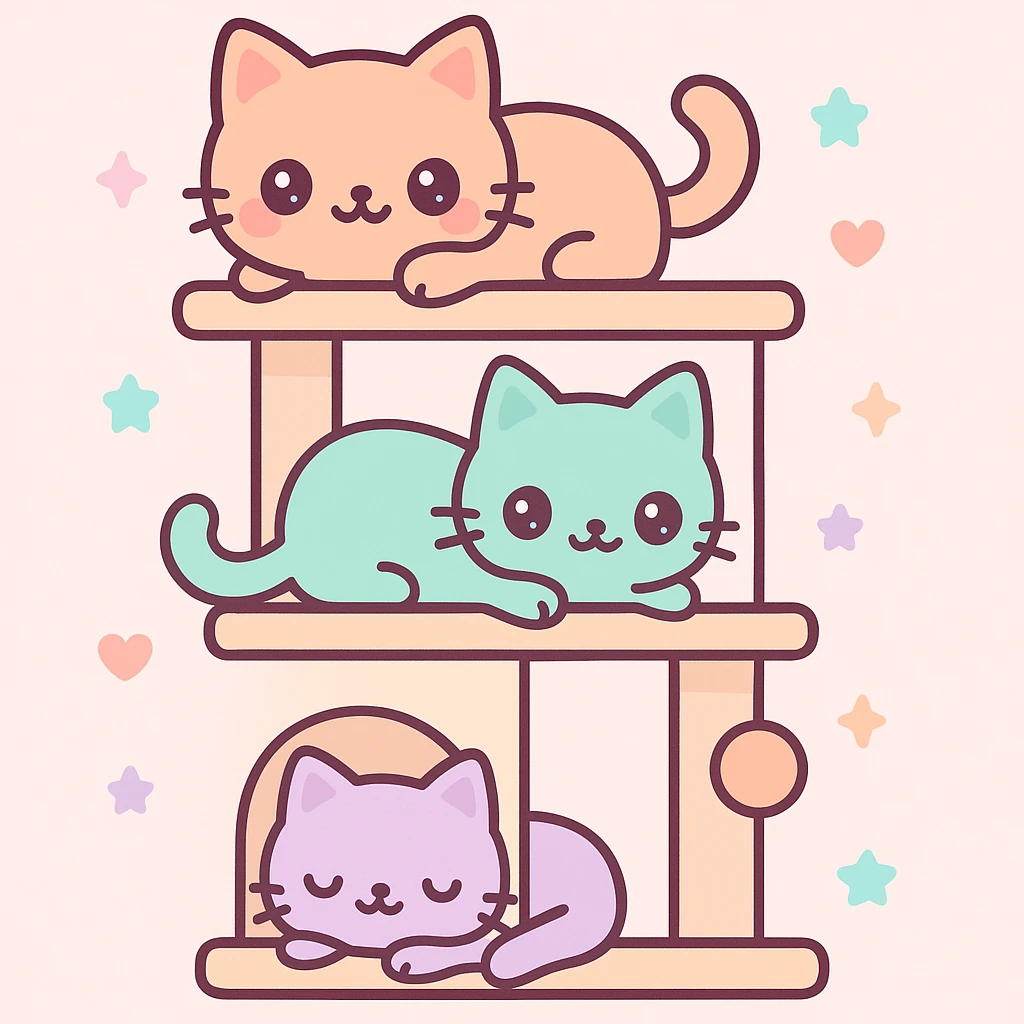cats relaxing in a vertical playhouse emoji
