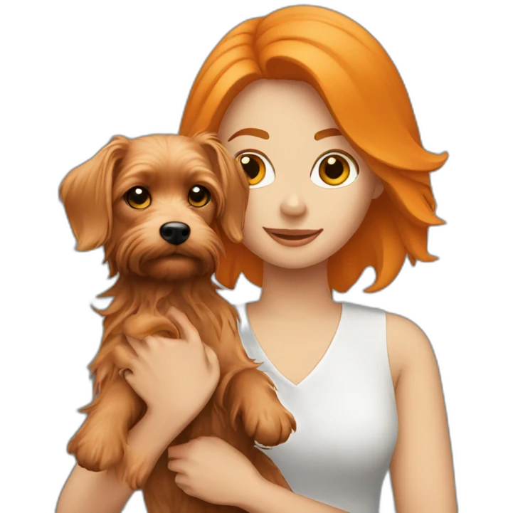 orange hair woman holding yorkshire dog emoji