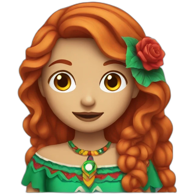 Redhead girl dressed as a Mexican emoji