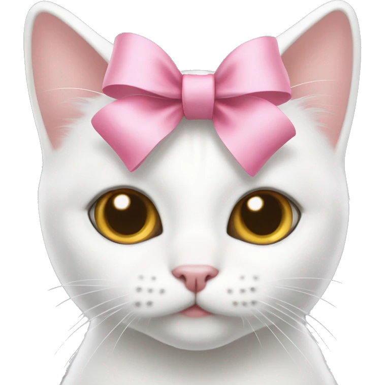 white kitty with hazel eyes and pink bow emoji