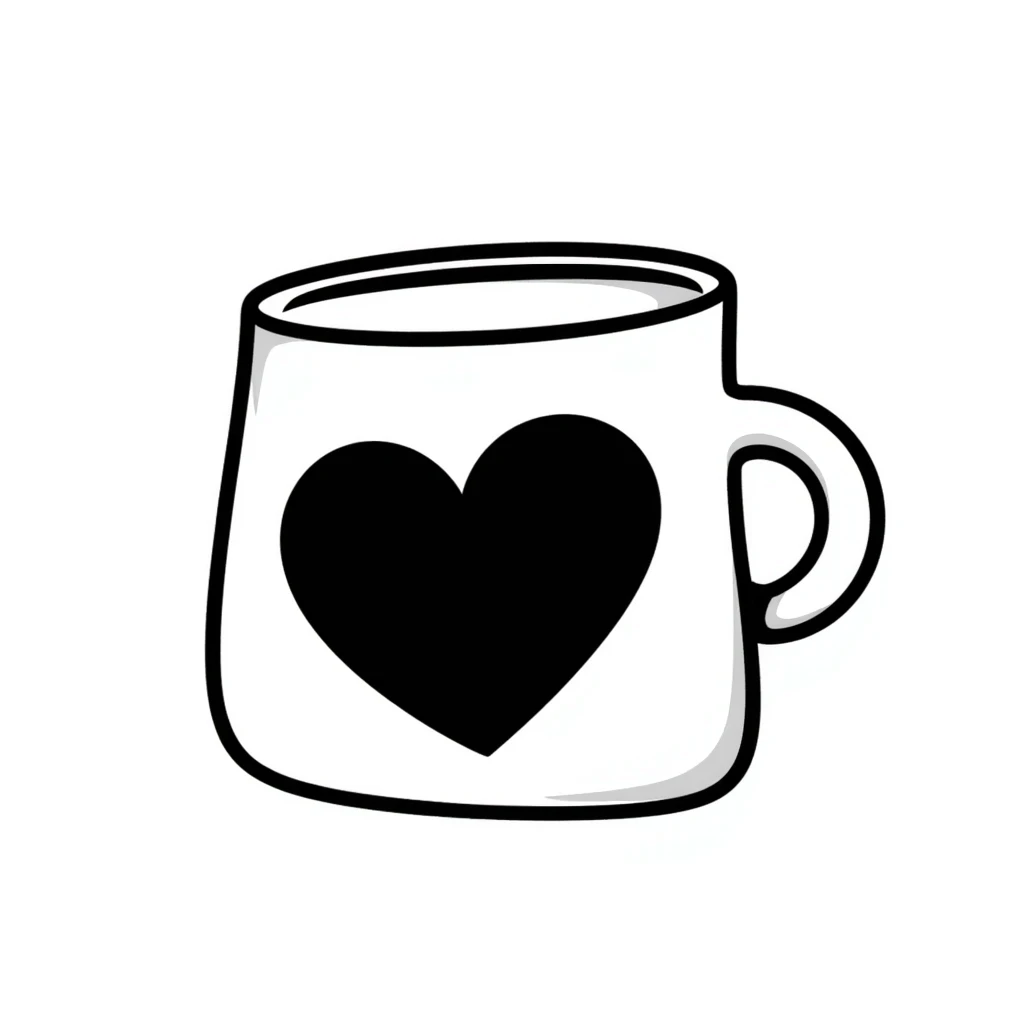 Hand drawn coffee mug with heart design emoji