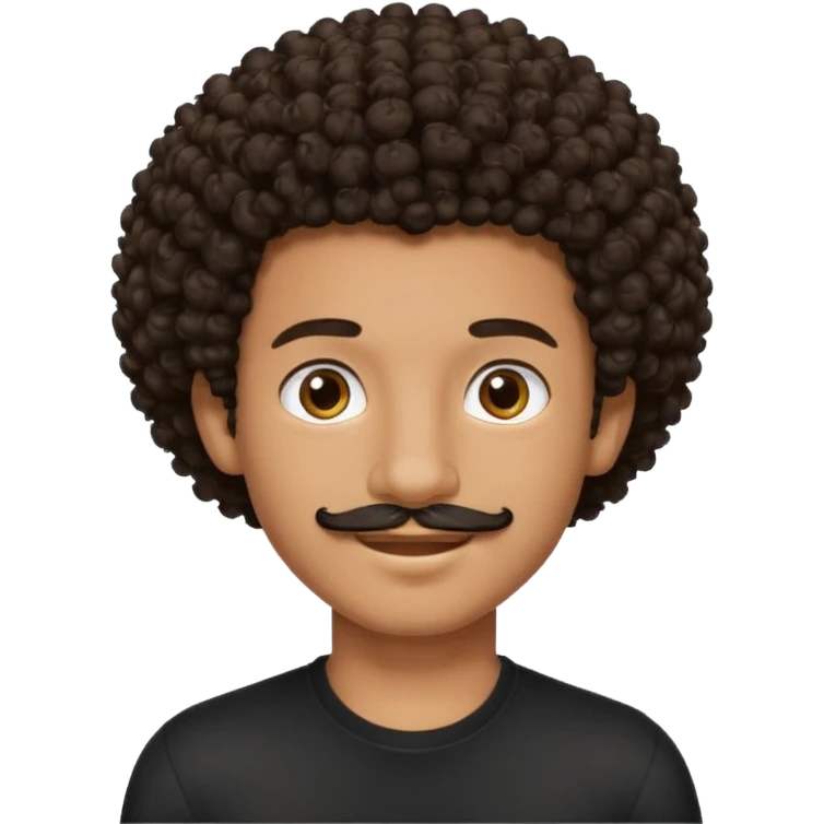 teen-boy, Afro curly dark brown hair, brown eyes, black shirt, thin trimmed mustache, not bushy or thick  emoji
