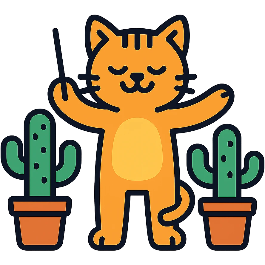 cat orchestrating with two cactae colored icon emoji