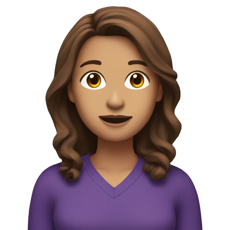 Podcast Host Emoji with microphone and shoulder length brown hair and purple top emoji