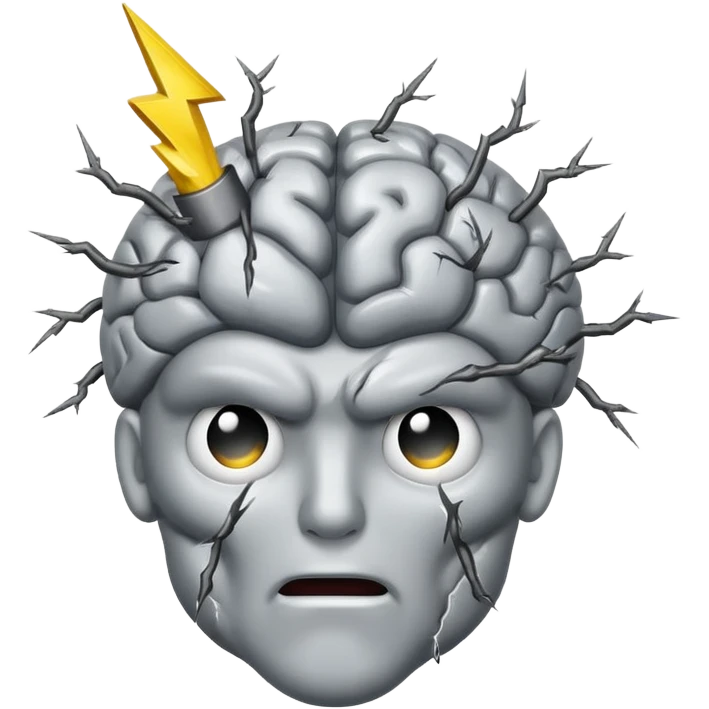 brain with a lightning bolt, expressive face emoji