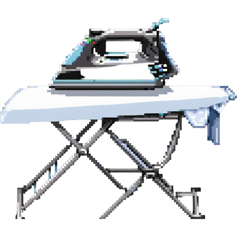 A detailed clothes iron next to an ironing board emoji