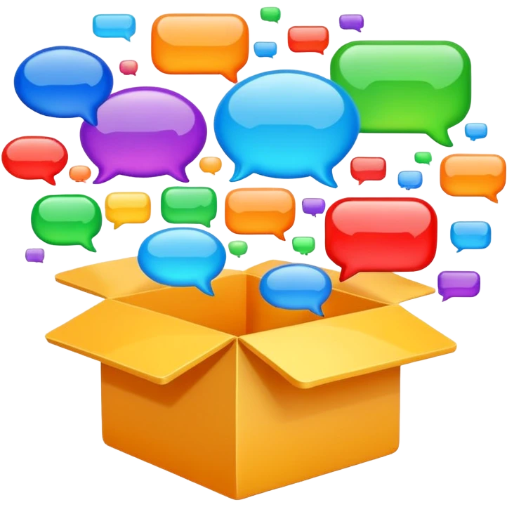 open box with chat bubbles flying out emoji