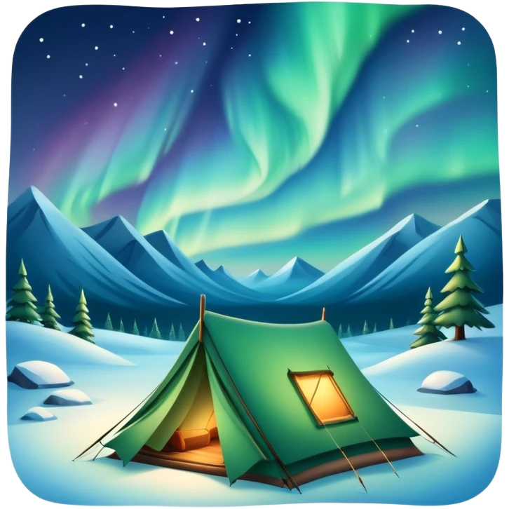 tent in snowy Lapland wilderness with northern lights emoji