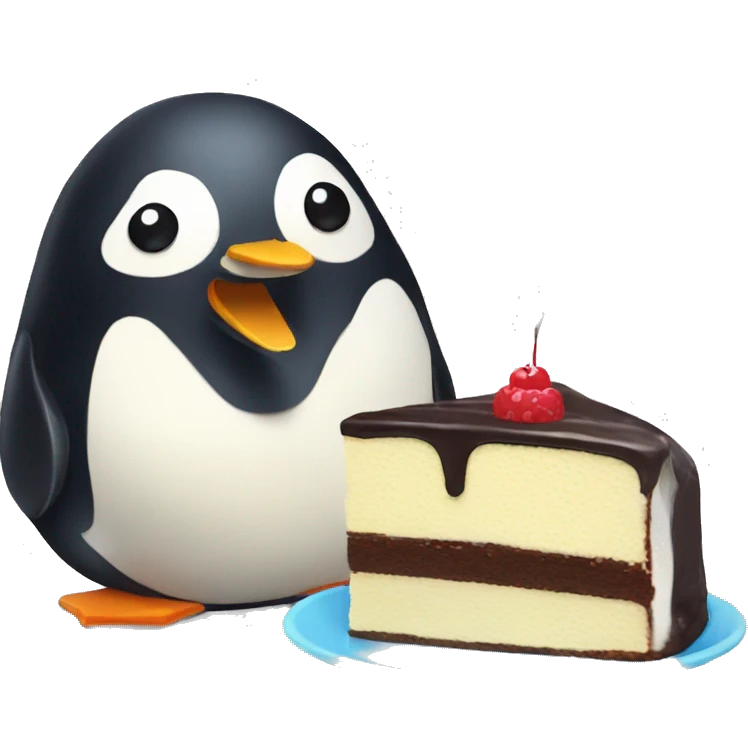 Penguin drinking cake emoji