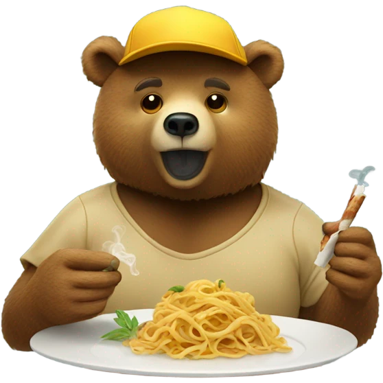 Bear eating pasta smoking weed wearing baseball cap emoji