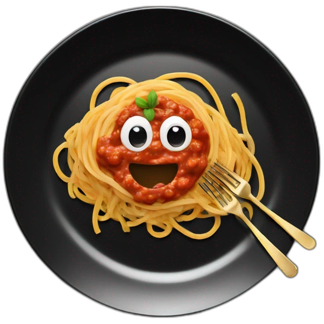 Spaghetti and sauce on black heart plate emoji