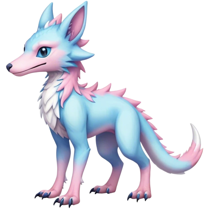 Feral Rare Fantasy cute adorable edgy pastel pink light-blue white iridescent Vernid-Sergal-hybrid by LiLaiRa, markings, tufted ears, full body emoji