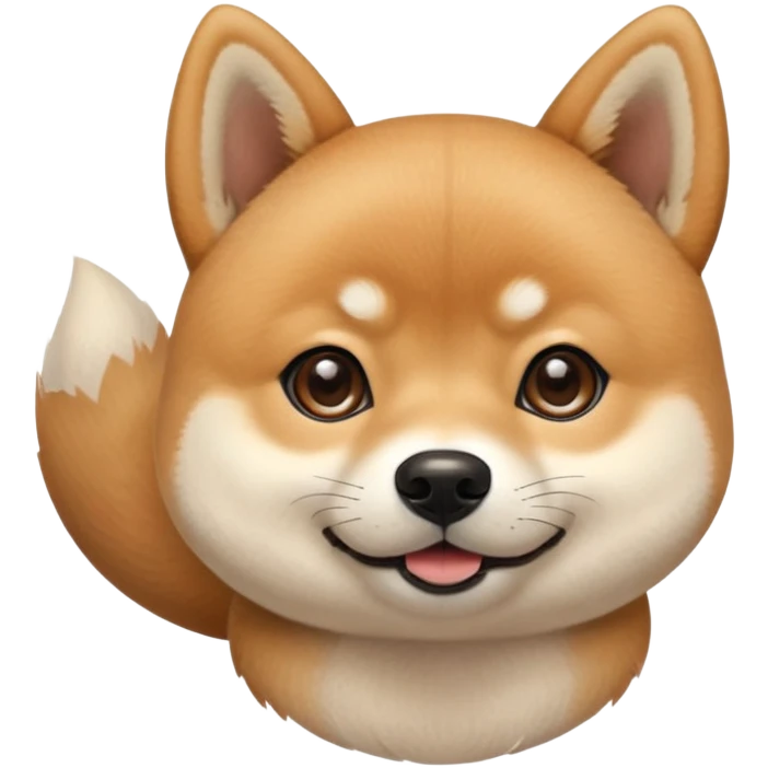 cute Shiba Inu dog with a playful, side-eye expression and a tilted head. The dog has light brown fur, big round eyes, and a soft smirk emoji