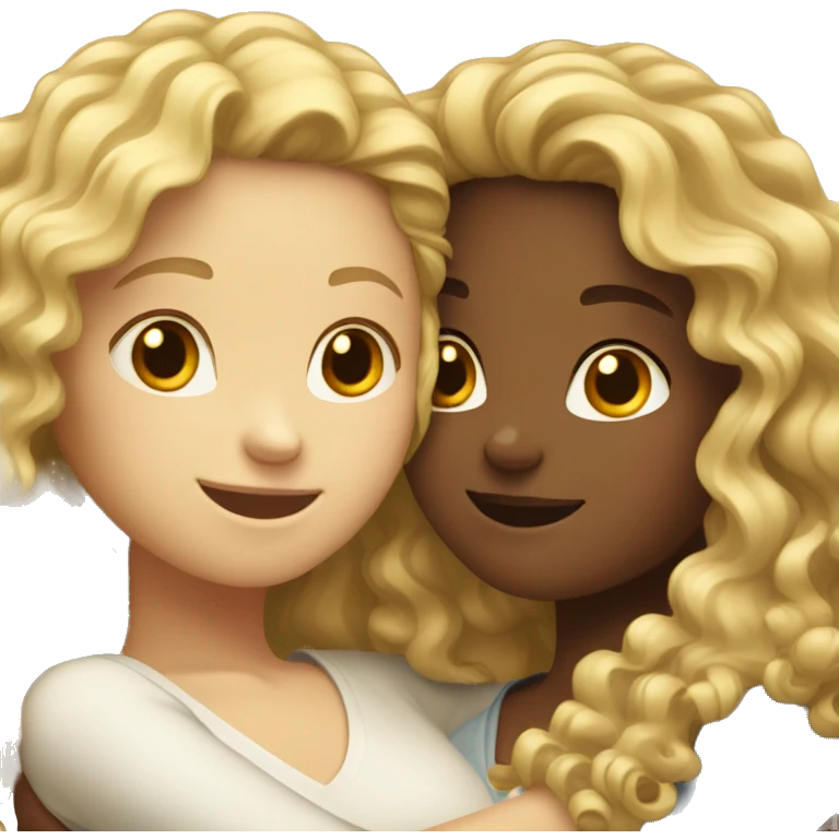 blond girl and brunette curly girl hugging emoji