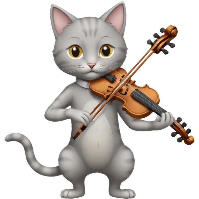 thin grey cat play violin, long full body, no tail emoji
