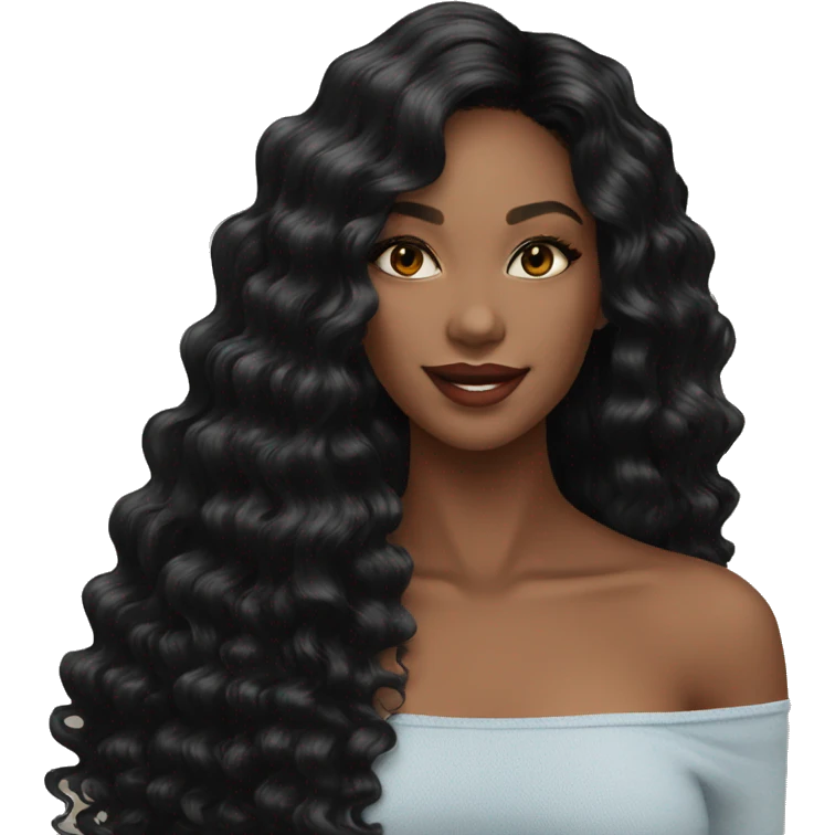 black women who wear 40 inch sized long and black color deep wave wig emoji