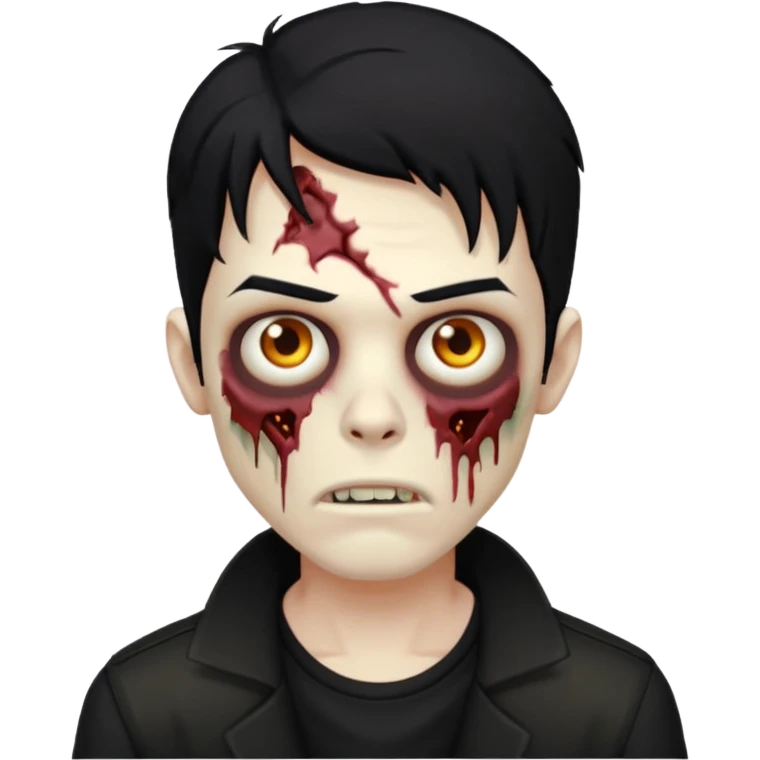 Zumbi masculino com cabelo preto de tamanho médio e com as roupas tudo da cor preta  emoji