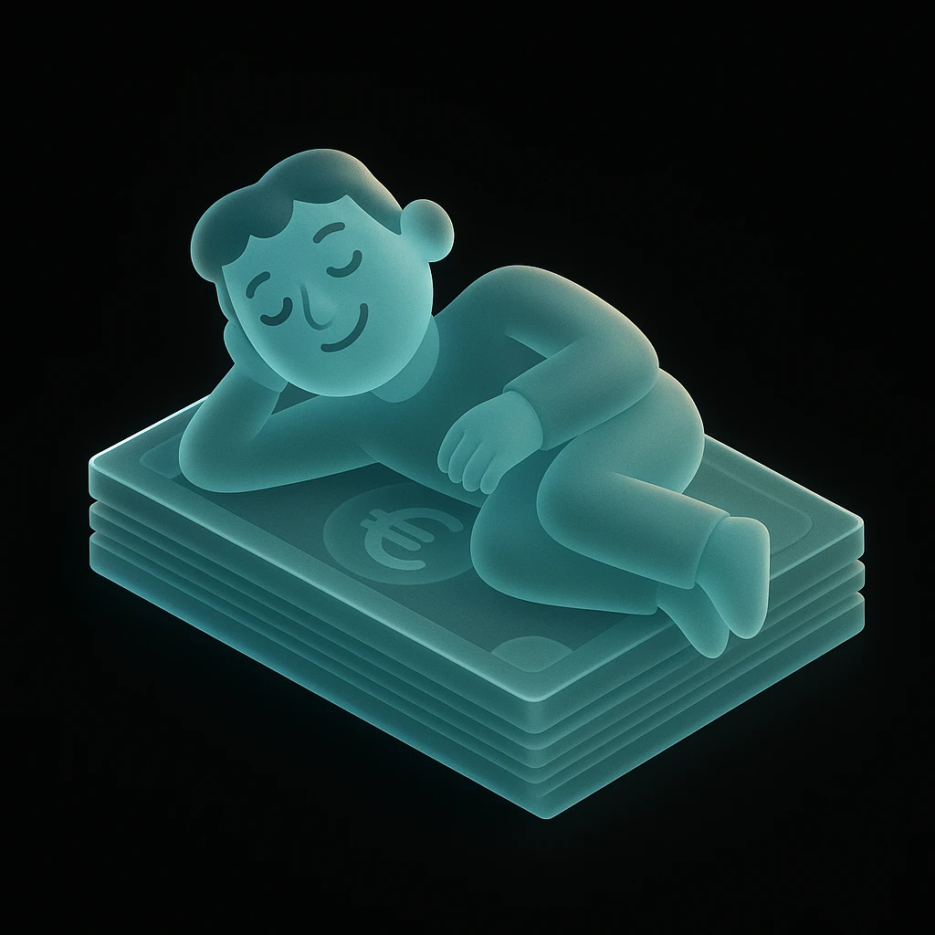 happy person napping on mattress of money emoji