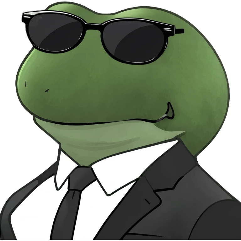 bufo frog in a black suit and sunglasses, confident pose emoji