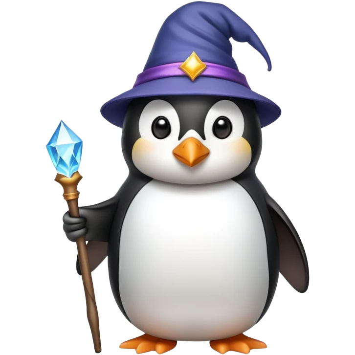 Penguin wearing wizard hat and holding a magic wand emoji
