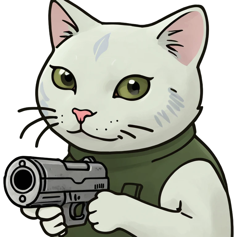 White cat holding a grenade emoji