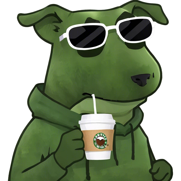 dog wearing a hoodie drinking coffee emoji