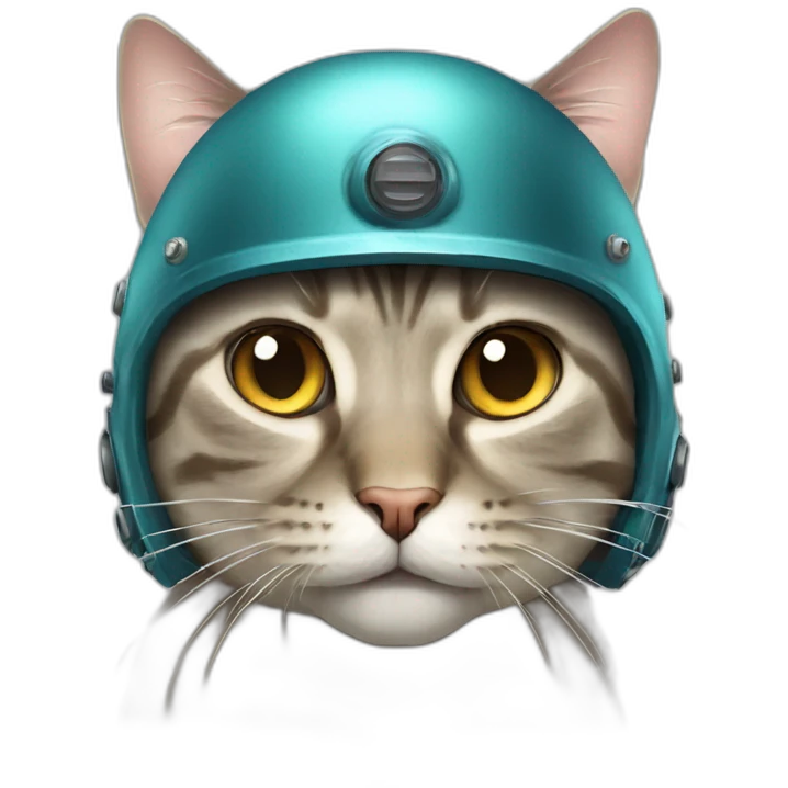 nasty old cat wearing fishy helmet emoji