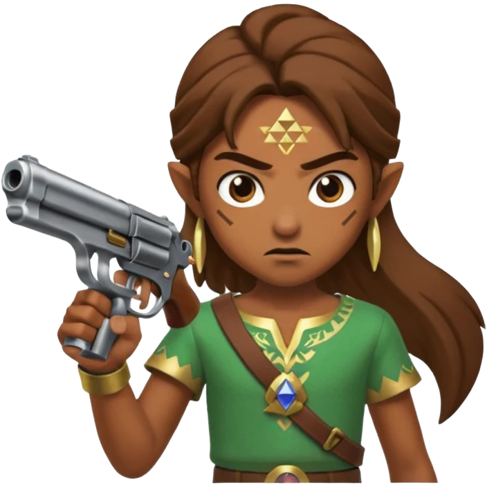 A caca whit a gun that shoot a zelda emoji