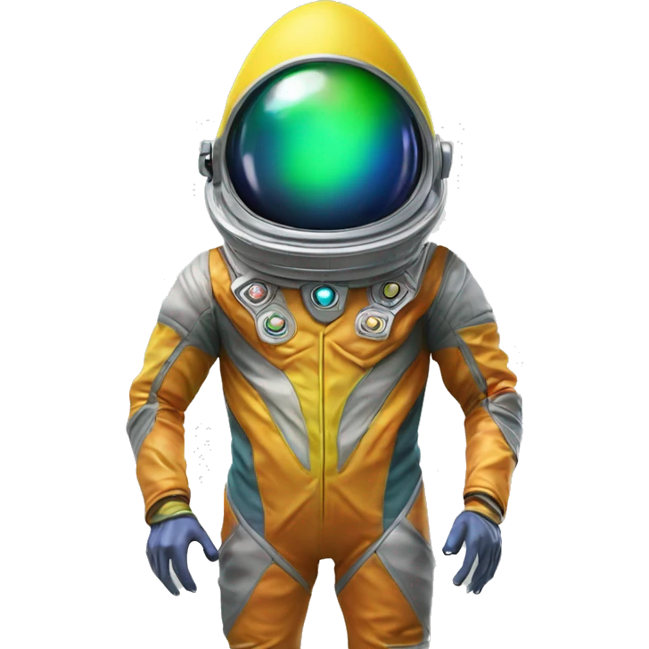 Alien with diamond shaped head an muti  Colored space suit in geometrical shaped covering him head to toe emoji