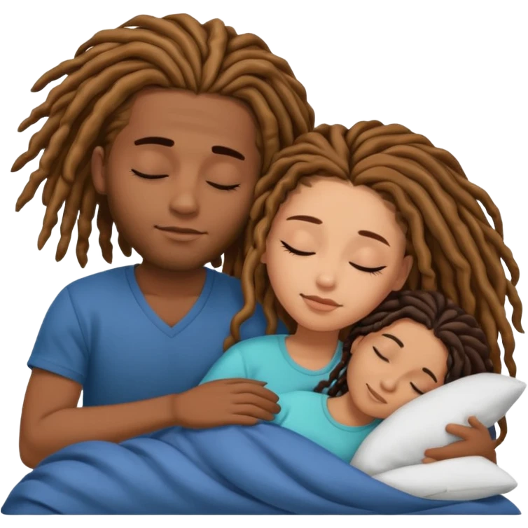 Couple sleeping biracial (black male with caramel skin and dreads and hispanic female with fair skin and long brunette hair) emoji