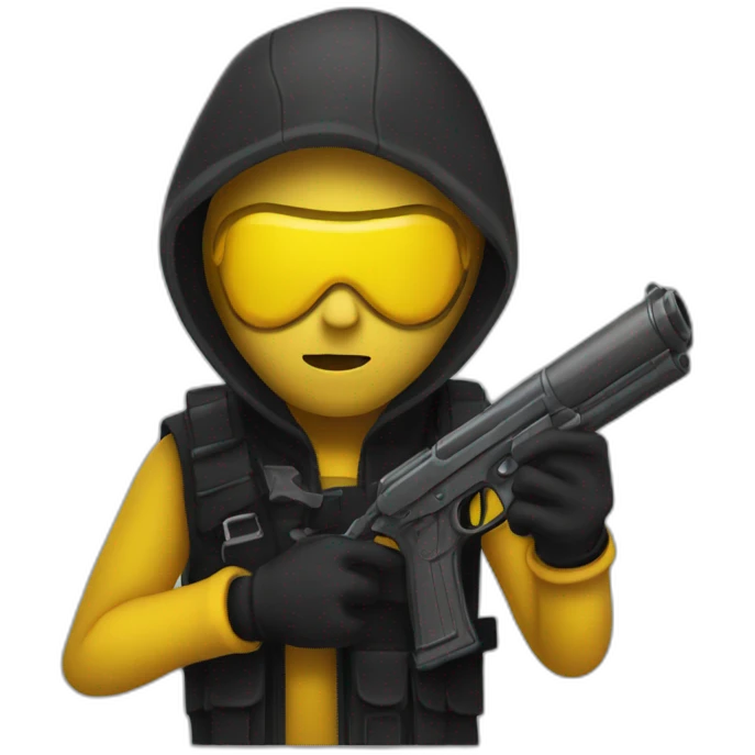 person that looks like a robber with a black watergun with yellow skin emoji