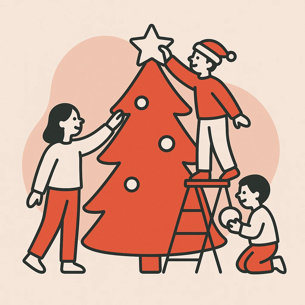 people decorating a Christmas tree emoji