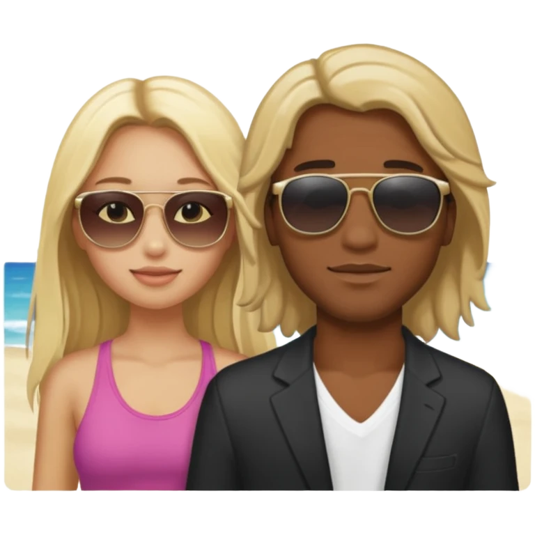 Black man with blonde long hair girl on beach emoji