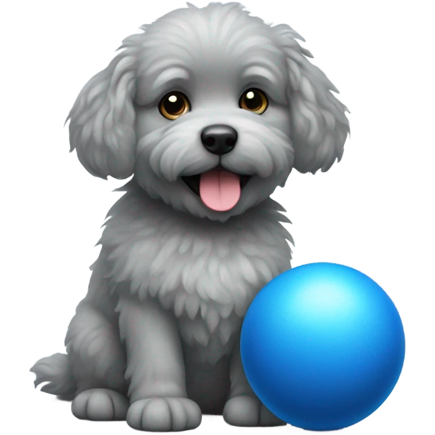 Realistic grey fluffy dog with blue ball emoji