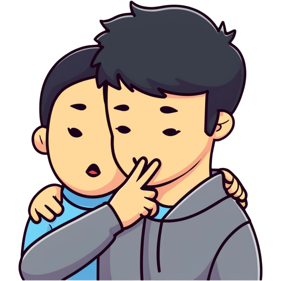Hugging person on left shushing emoji