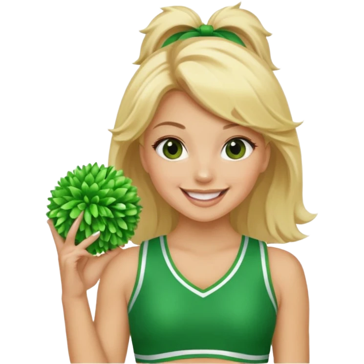football cheerleader, holding a cheering pom, green  emoji