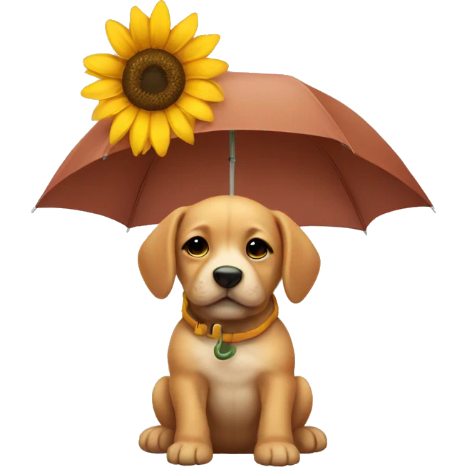 a puppy wearing a sunflower shaped umbrella emoji