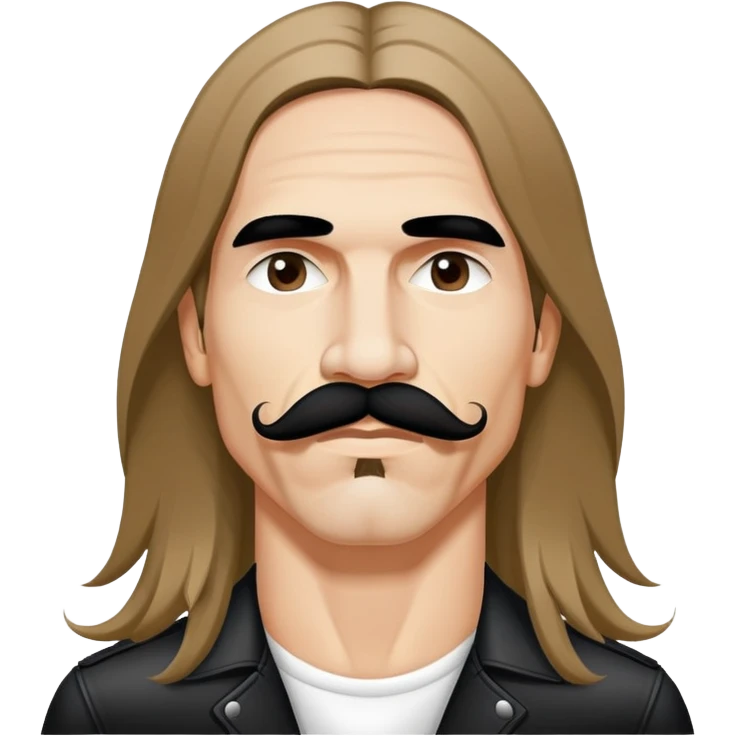 face of a rock singer with signature mustache and long hair, inspired by Anthony Kiedis emoji