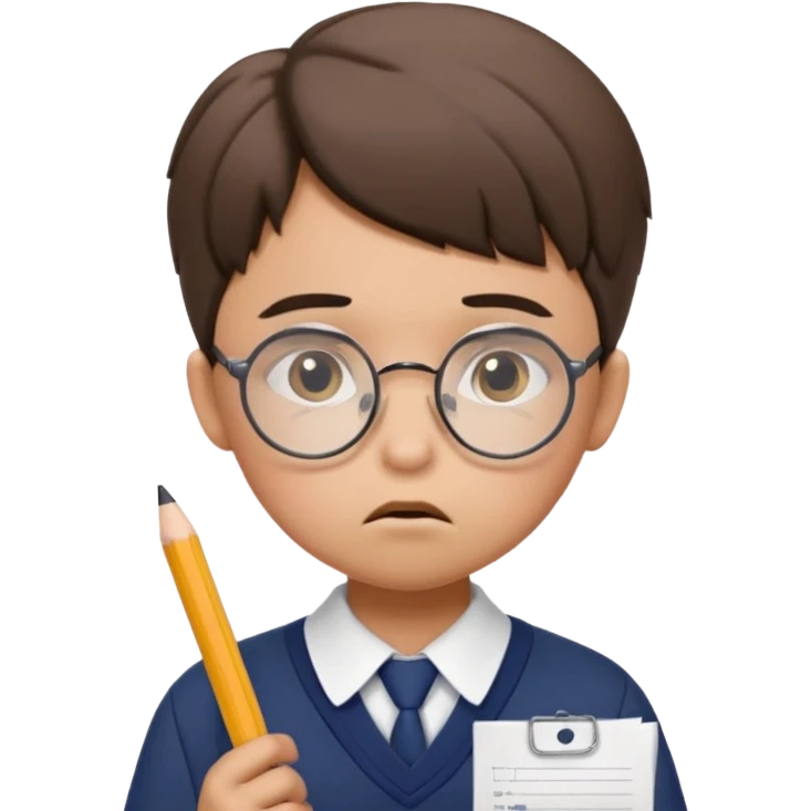 Frowns with Glasses, Angry Student: Teen in uniform, round glasses, holding test paper, pouting
 emoji