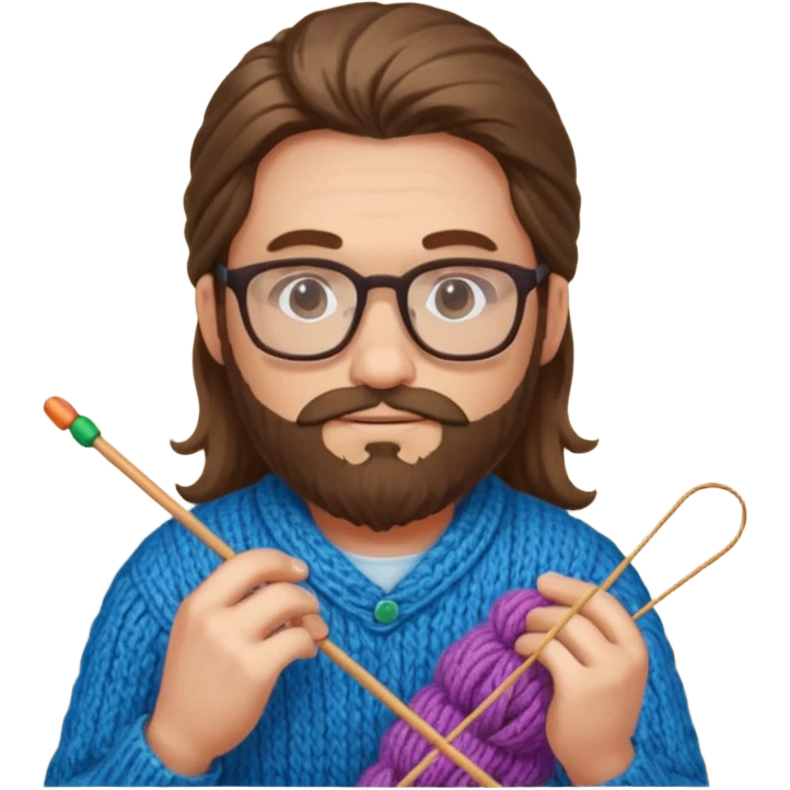 man with beard and long hair knitting emoji