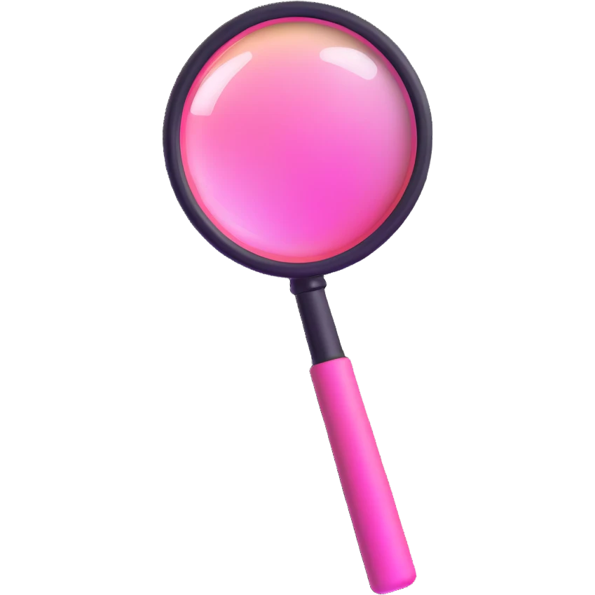 magnifying glass, transparent glass with bright pink gradient from #FF335F to #FF99AA, highlights, minimalistic emoji