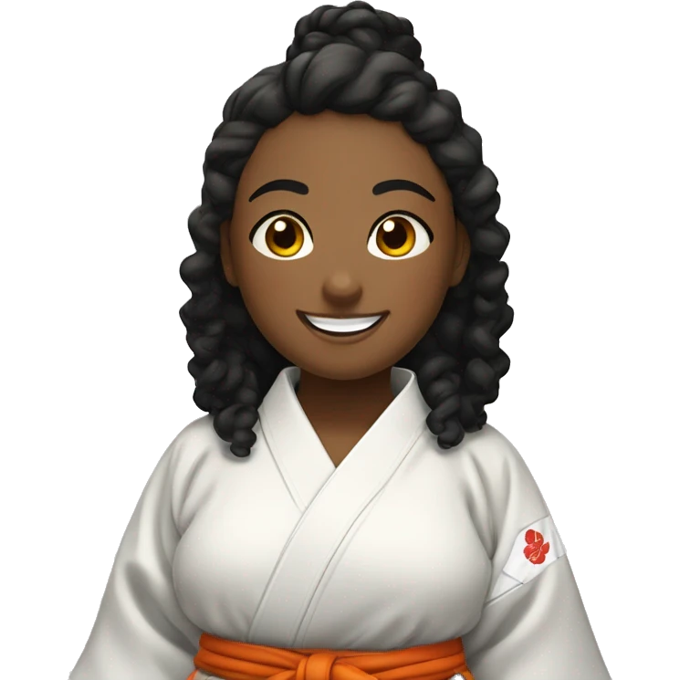 fat black curly hair girl smiling with judo kimono smiling emoji