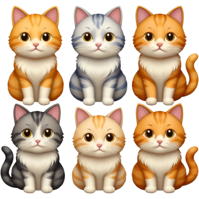 6 cats with different natural coloured coats
 emoji