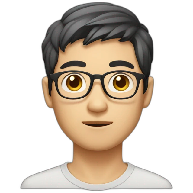 Big eyes, fair complexion, glasses, short hair, faint stubble, Asian man emoji