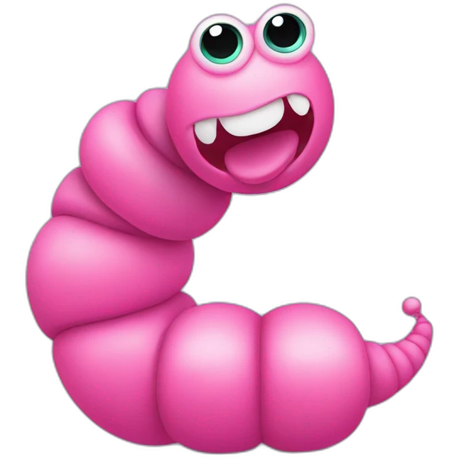 pink worm wearing a pink turtleneck and two balls for feet emoji