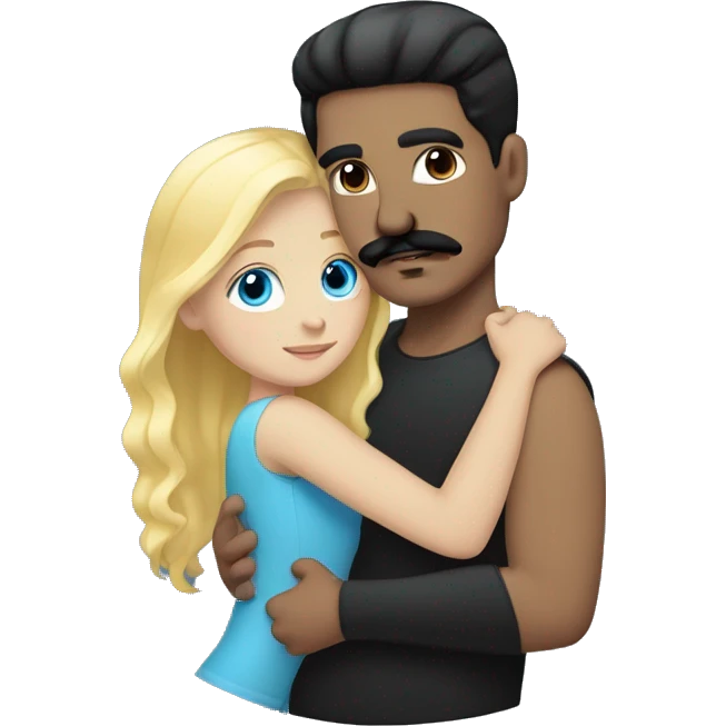 blonde blue eyed girl, hugging a man with black hair and black mustache emoji
